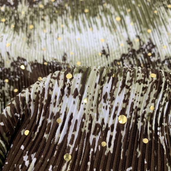 Dressbarn Sleeveless Sequined‎ Blouse V-Neck Petite Large Textures Green Brown - Picture 4 of 12